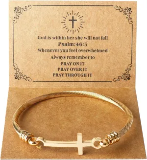 DS Religious Gift for Her Christian Cross Bracelet Bible Verse God is Within Her She Will Not Fall Inspirational Bracelets For Women Stainless Steel Jewelry Gift To Daughter Best Friend