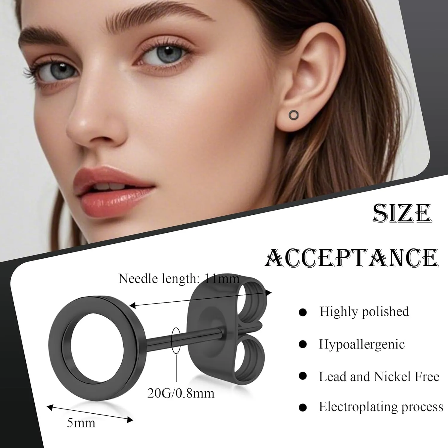 Earrings for Women, Titanium Circle 5mm Lightning Bolt Earring, Hypoallergenic Nickel Free Cross Stud Earring, Gold/Silver Options