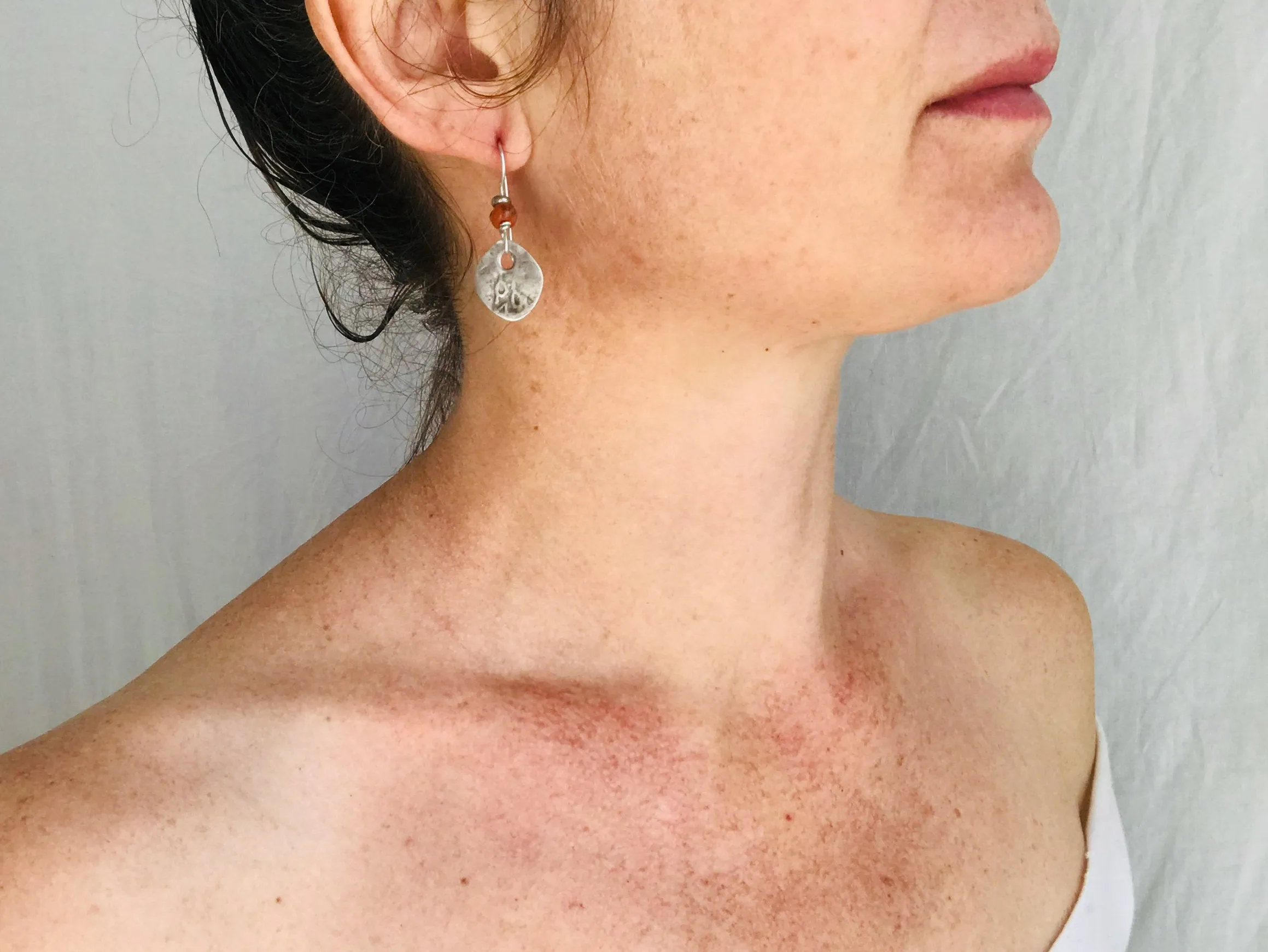 Earrrings of Antique Berber Silver Coin and Coral Earrings. Sterling Silver. Morocco.