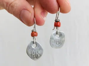 Earrrings of Antique Berber Silver Coin and Coral Earrings. Sterling Silver. Morocco.
