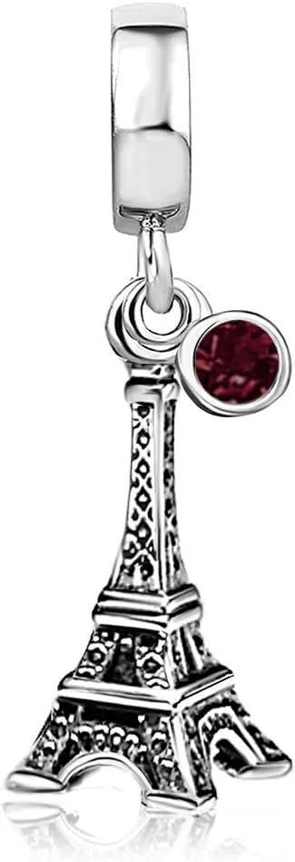 Eiffel Tower Birthday Birthstone Jan-Dec Month Paris Dangle Womens Bead Charms for Bracelets Mothers Christmas Day