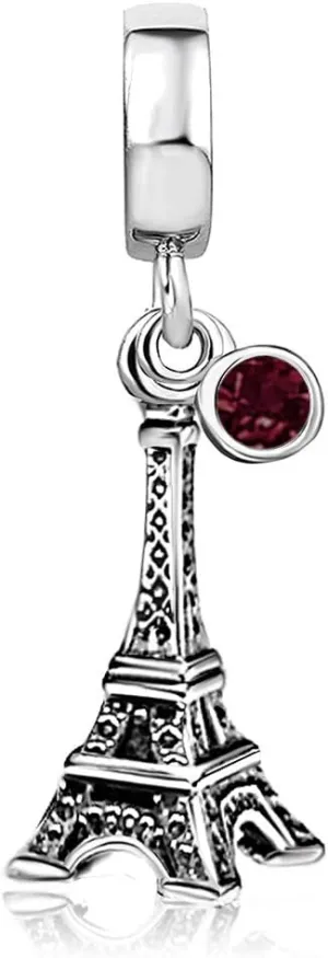 Eiffel Tower Birthday Birthstone Jan-Dec Month Paris Dangle Womens Bead Charms for Bracelets Mothers Christmas Day