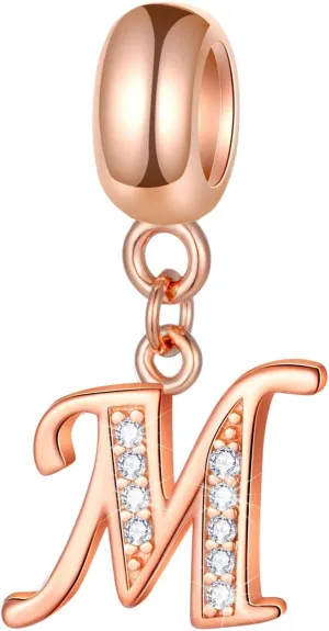 EMOSTAR Letter Charms Initial A-Z Alphabet Beads, Rose Gold 925 Sterling Silver Dangle CZ Birthstone Pendant, Gifts for European Charm Bracelet/Mothers Day/Birthday