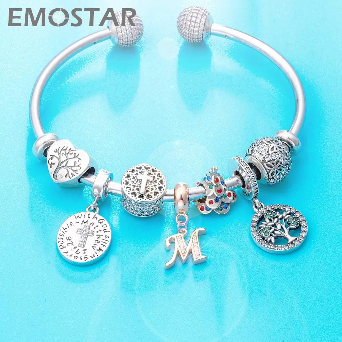EMOSTAR Letter Charms Initial A-Z Alphabet Beads, Rose Gold 925 Sterling Silver Dangle CZ Birthstone Pendant, Gifts for European Charm Bracelet/Mothers Day/Birthday