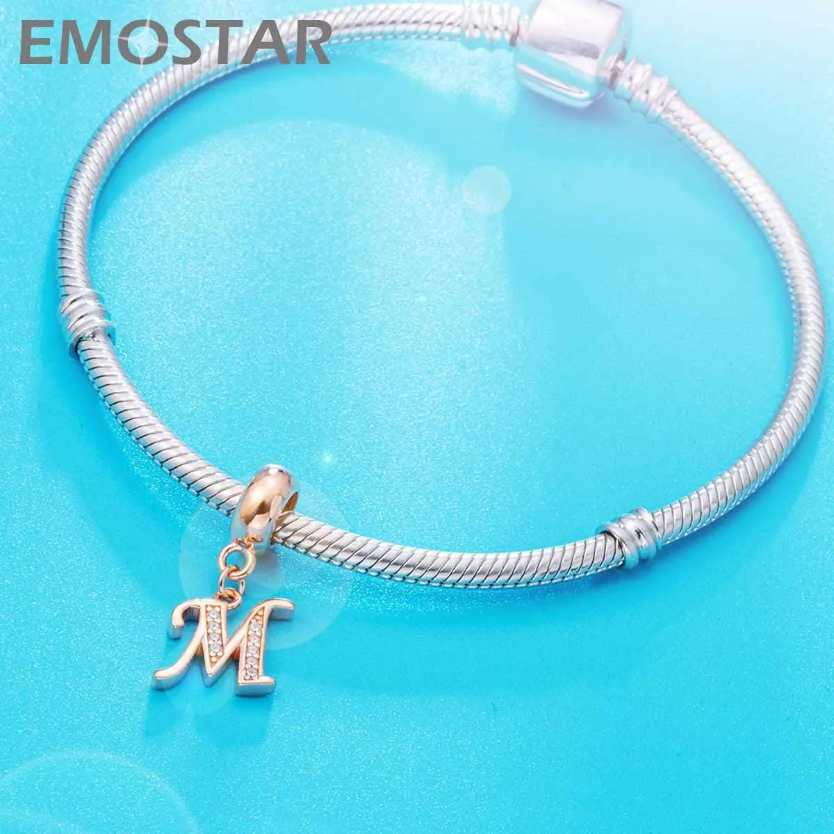EMOSTAR Letter Charms Initial A-Z Alphabet Beads, Rose Gold 925 Sterling Silver Dangle CZ Birthstone Pendant, Gifts for European Charm Bracelet/Mothers Day/Birthday