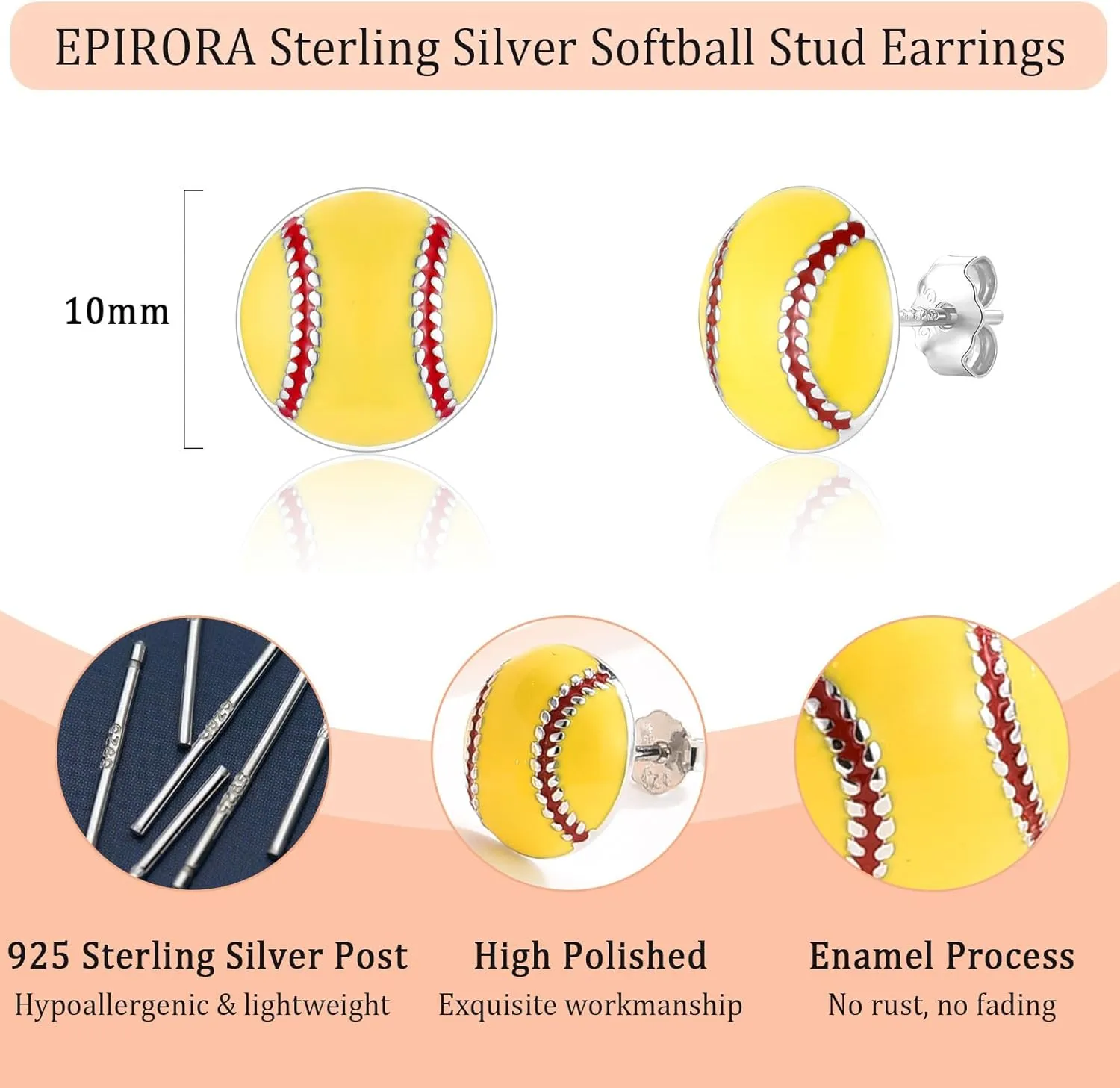 EPIRORA Sterling Silver Sports Earrings, Hypoallergenic Volleyball Softball Baseball Basketball Tennis Stud Earrings for Women Teen Mom Sport Fan Lover Gift Stocking Stuffer Accessories