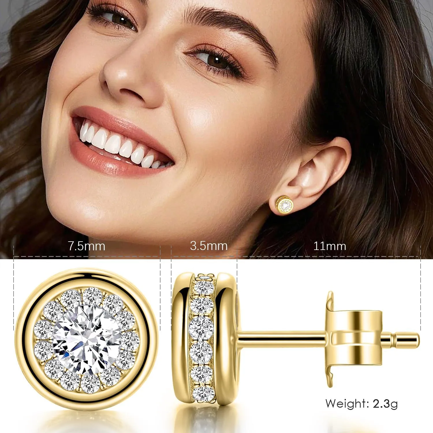 ESSIE ODILA 18K Gold Earrings for Women Gold Studs Earrings for Women Dainty Womens Earring Stud Birthday Christmas Anniversary Valentine's and Mother's Day Gift Hypoallergenic Studs Earring