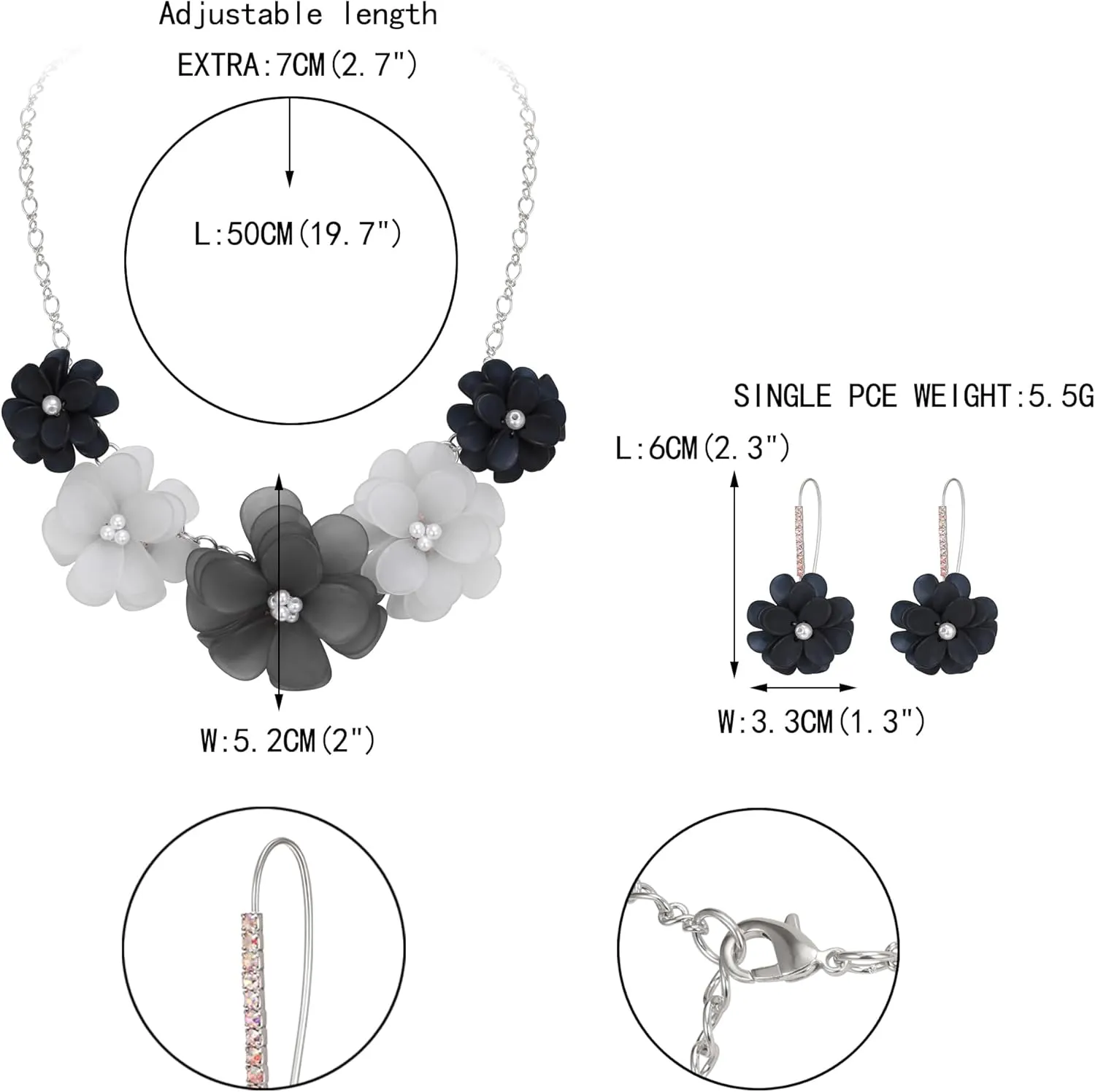 EVER FAITH Flower Collar Necklace, Faux Pearl Floral Summer Beach Statement Choker Necklaces Dangle Earrings for Women, Handmade Fashion Boho Party Prom Jewelry Accessories