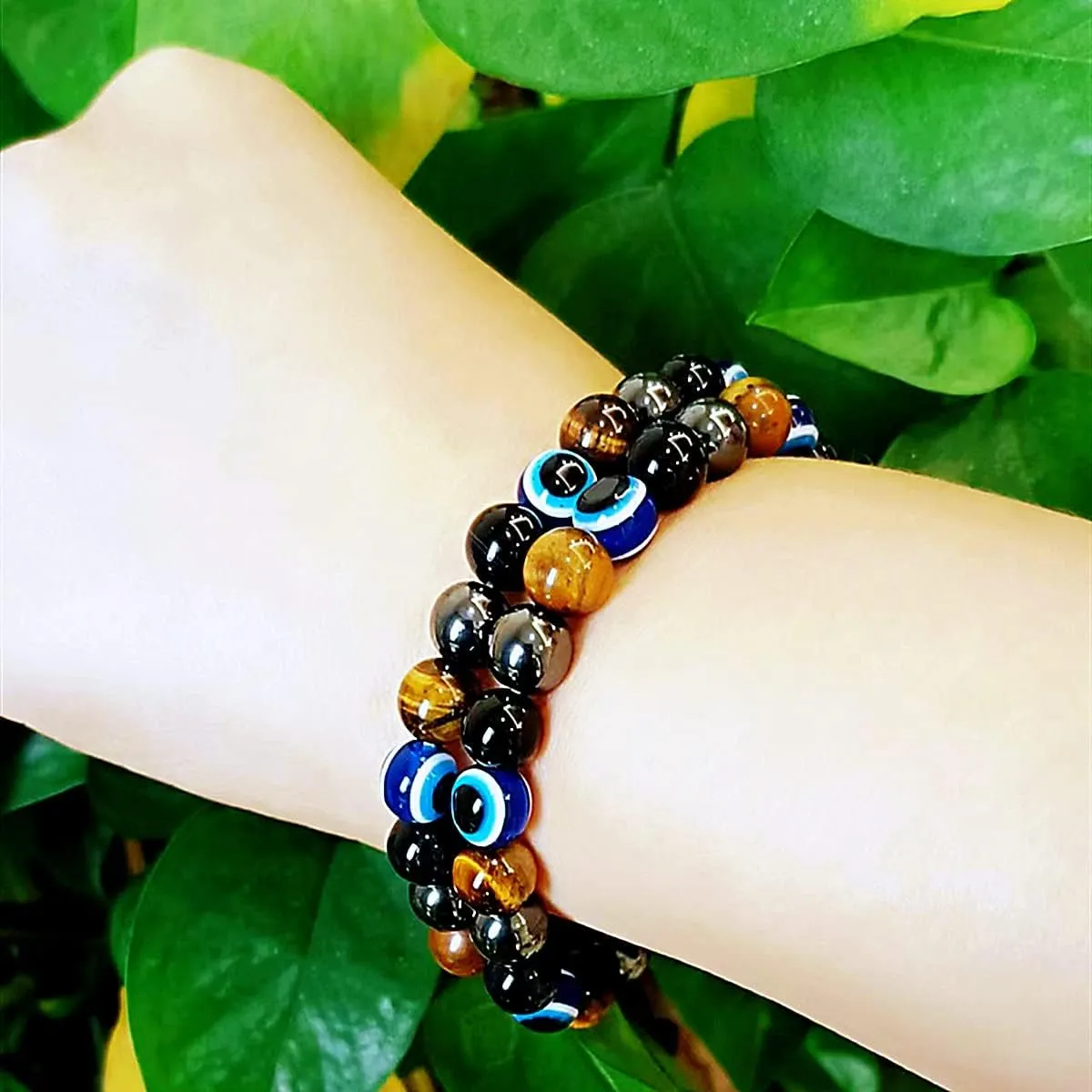 Evil Eye with Hematite Black Obsidian Tiger Eye Stone Triple Protection Bracelets for Men Women, Crystal Jewelry Stone Bracelets Bring Luck and Prosperity and Happiness