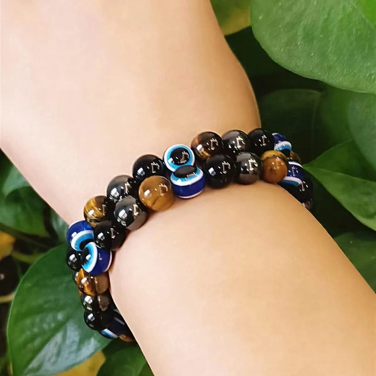 Evil Eye with Hematite Black Obsidian Tiger Eye Stone Triple Protection Bracelets for Men Women, Crystal Jewelry Stone Bracelets Bring Luck and Prosperity and Happiness