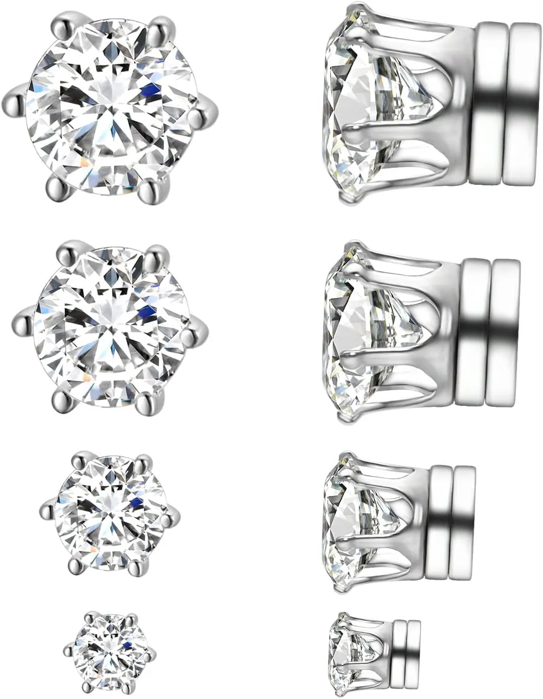 Fake Diamond Magnetic Earrings Set for Men Women CZ Magnet Clip On Earrings Stainless Steel Non Pierced