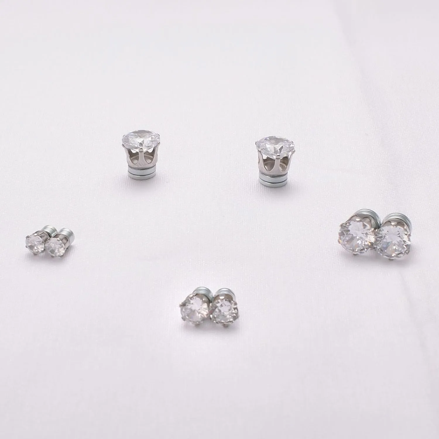 Fake Diamond Magnetic Earrings Set for Men Women CZ Magnet Clip On Earrings Stainless Steel Non Pierced