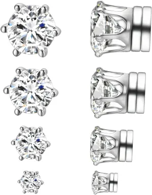 Fake Diamond Magnetic Earrings Set for Men Women CZ Magnet Clip On Earrings Stainless Steel Non Pierced