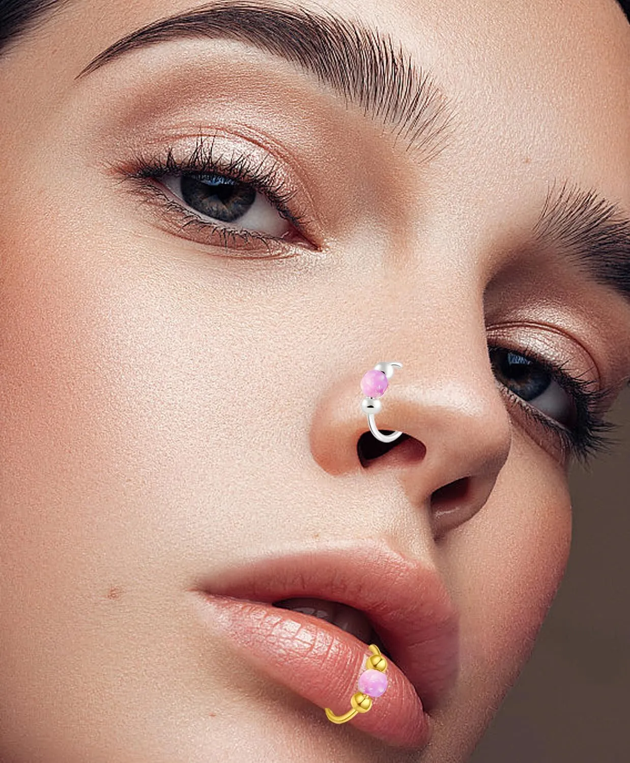Fake Nose Ring Hoops Opal Fake Septum Nose Piercing Jewelry 20G Clip On Surgical Steel Faux Nose Rings for Women Men Non Pierce Lip Ear Cartilage Helix Rings No Piercing Body Jewelry
