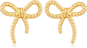 FAMARINE Gold Bow Earrings for Women Twisted Bow Stud Earrings Chic Small Earrings Jewelry