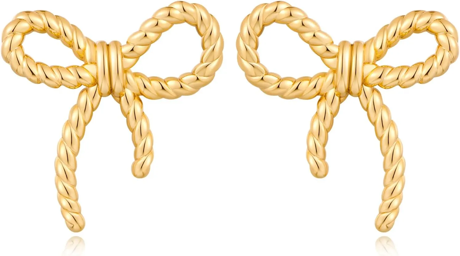 FAMARINE Gold Bow Earrings for Women Twisted Bow Stud Earrings Chic Small Earrings Jewelry