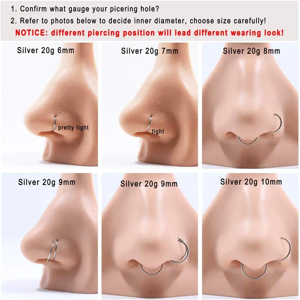 FANSING Men Women 316L Surgical Steel Hinged Nose Rings Hoop for Nostril Septum Cartilage Helix Daith Tragus Rook Conch Lip Ear Lobe Piercings