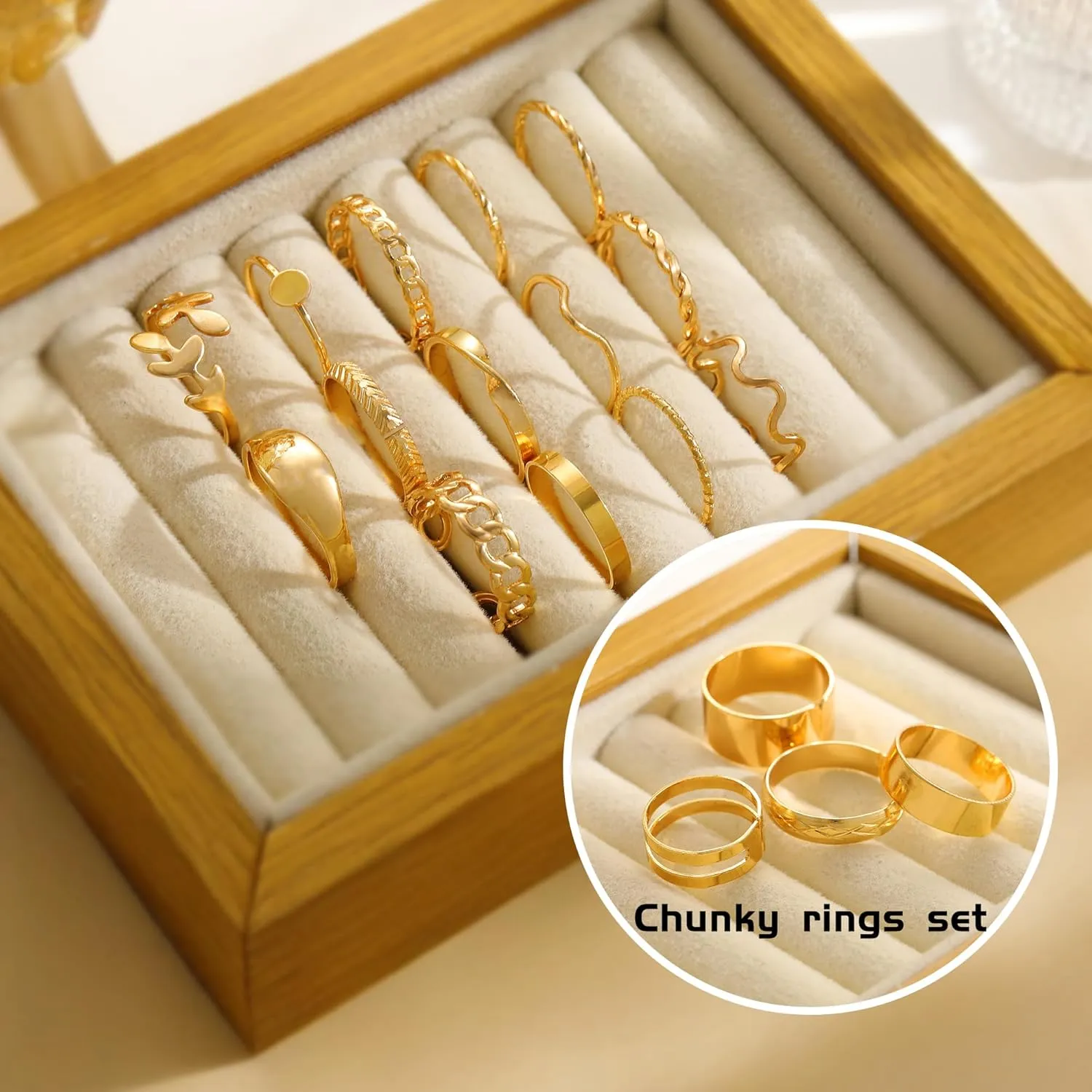 FAXHION 60 Pcs Gold Stackable Rings for Women, Knuckle Rings Chunky Gold Ring Set Dainty Stacking Cute Rings, Multiple Sizes Cute Jewelry Set Gift