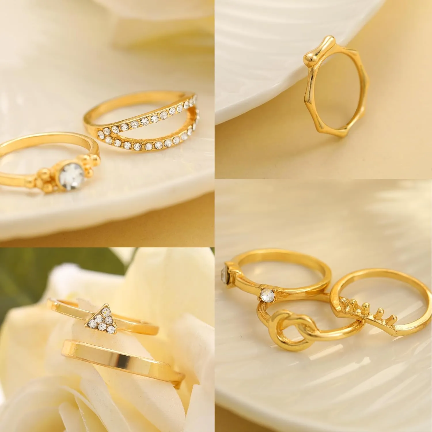 FAXHION 60 Pcs Gold Stackable Rings for Women, Knuckle Rings Chunky Gold Ring Set Dainty Stacking Cute Rings, Multiple Sizes Cute Jewelry Set Gift