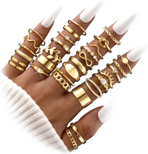 FAXHION 60 Pcs Gold Stackable Rings for Women, Knuckle Rings Chunky Gold Ring Set Dainty Stacking Cute Rings, Multiple Sizes Cute Jewelry Set Gift