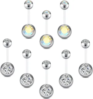 FECTAS Plastic Belly Button Rings Navel Rings for Maternity Pregnancy Sport Pregnant Women Flexible Clear Belly Piercing Retainers 10mm