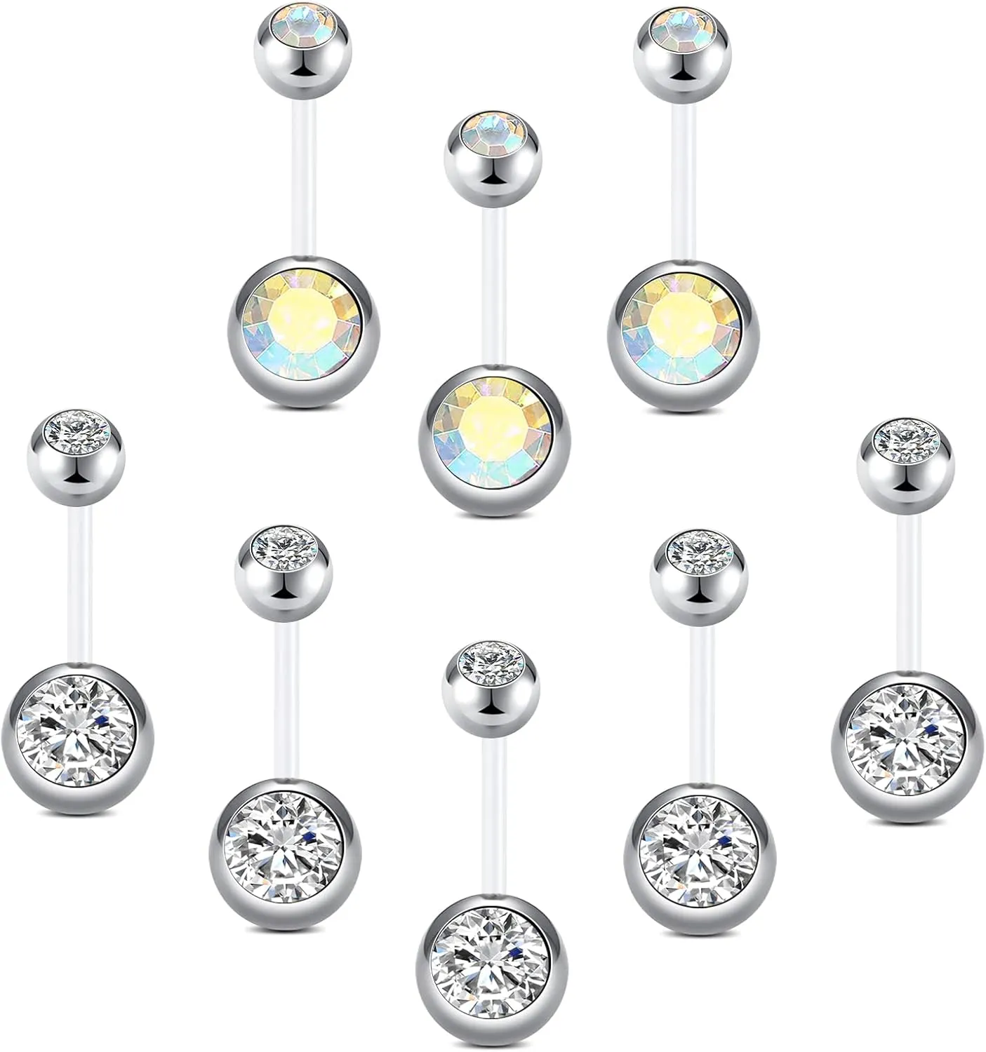 FECTAS Plastic Belly Button Rings Navel Rings for Maternity Pregnancy Sport Pregnant Women Flexible Clear Belly Piercing Retainers 10mm