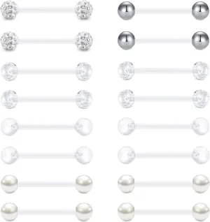 FECTAS Plastic Nipple Rings Tongue Piercing Retainer Barbell 14g for Women Surgery 12/14/16/18mm