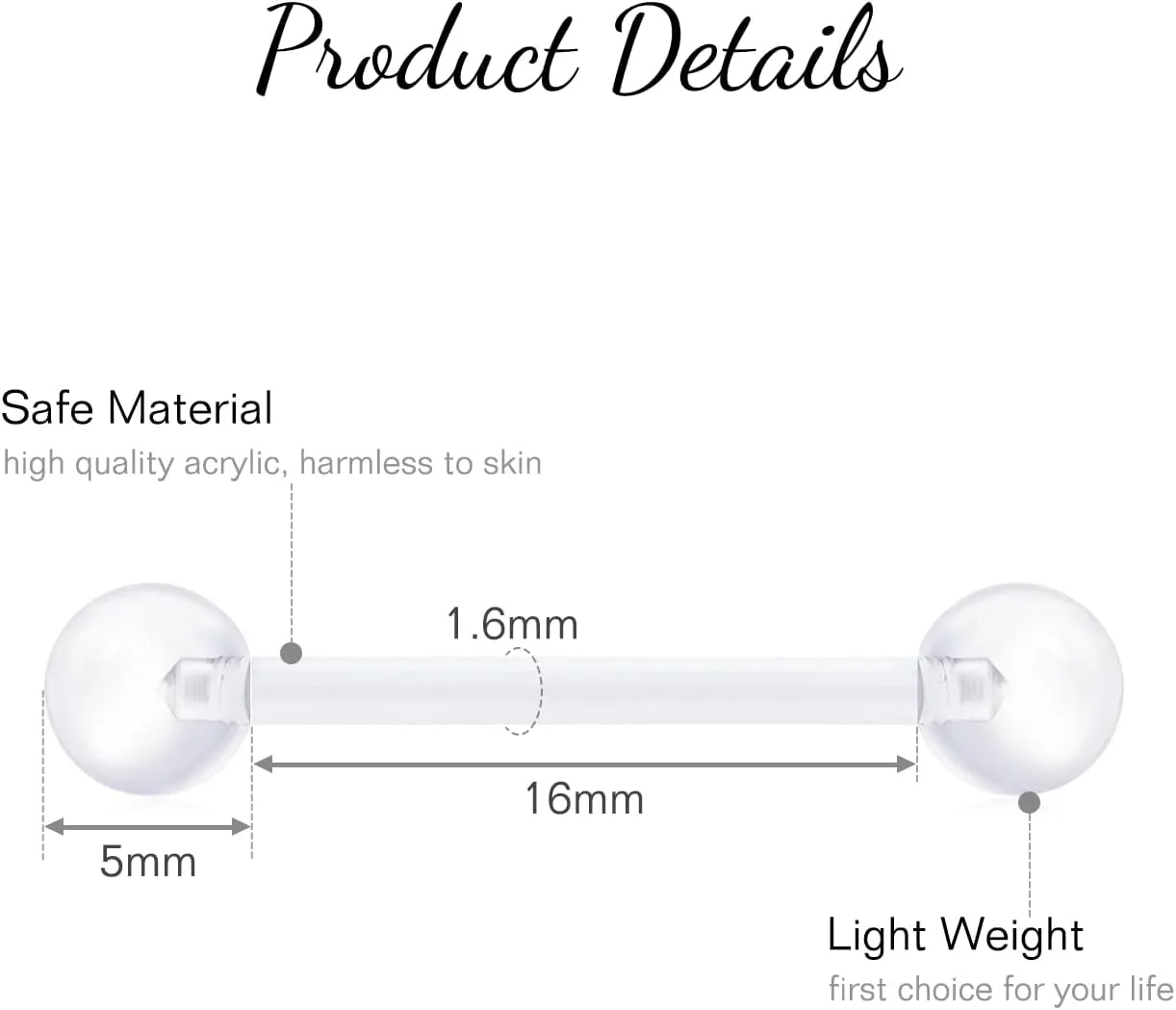 FECTAS Plastic Nipple Rings Tongue Piercing Retainer Barbell 14g for Women Surgery 12/14/16/18mm