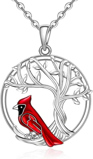 Fenthring Sterling Silver Red Cardinal Necklace Tree of Life Cardinal Necklaces for Women Mom Mother Daughter Appear When Angels Are Near Memorial Gifts