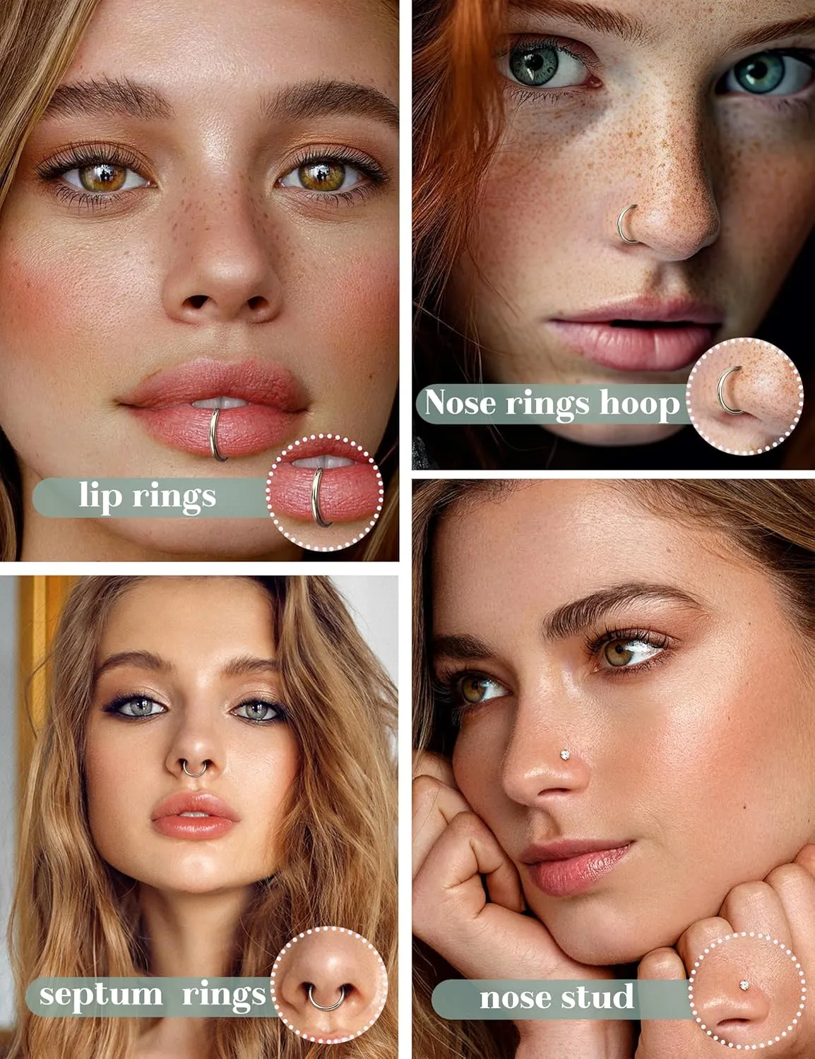 FINREZIO 15PCS 22G 20G 18G Surgical Steel Nose Rings Hoop Studs Cartilage Earrings Body Piercing Jewelry 1.5mm 2mm 2.5mm CZ