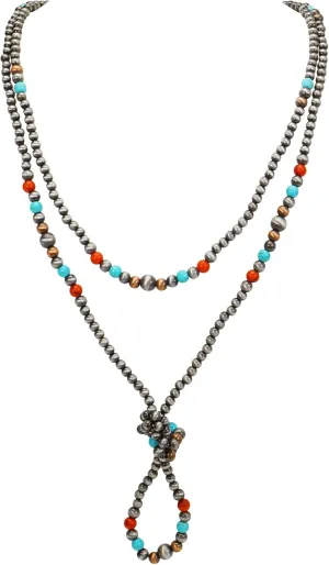 Firstmeet Navajo Pearl Necklace for Women Vintage Handmade Long Boho Turquoise Western Jewelry