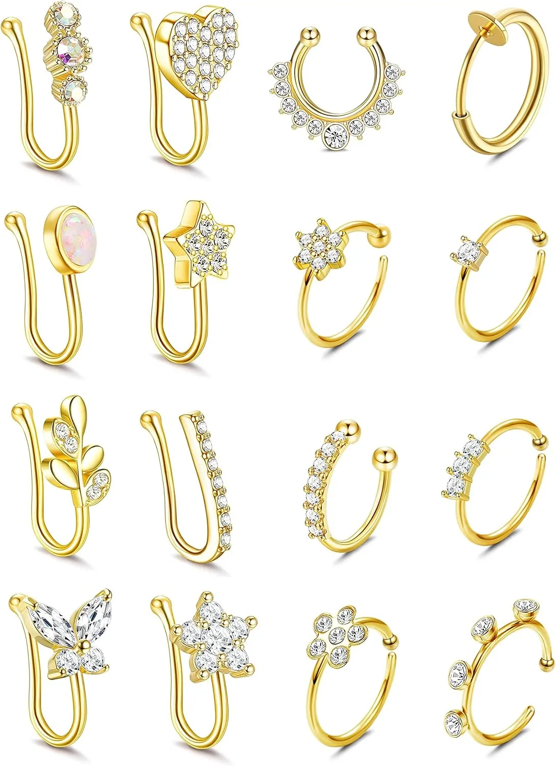 Florideco Nose Cuff Fake Nose Ring Hoop Clip on Nose Ring CZ Dangle Fake Nose Ring Cartilage Tragus Ring Nose Cuff Non Piercing for Women Men