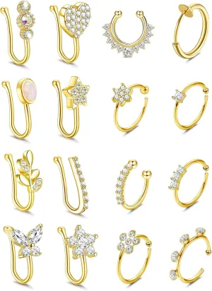 Florideco Nose Cuff Fake Nose Ring Hoop Clip on Nose Ring CZ Dangle Fake Nose Ring Cartilage Tragus Ring Nose Cuff Non Piercing for Women Men