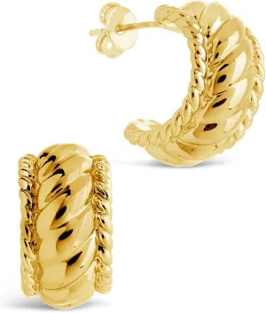 Free bird Twisted Hoop Earrings 14K Gold Plated Classy Thick Gold Hoops 925 Sterling Silver Post Chunky Gold Earrings Lightweight Hypoallergenic Half Hoop Earrings for Women