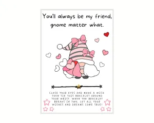 Friend Gnome Matter What, Galentines Day Gift, Galentine Wish Bracelet, Gal Pal Friend Wish Bracelet, Party Favor, Celebrate Friendship, Bestie Wish Bracelet, Make A Wish, Valentine's Day Gift