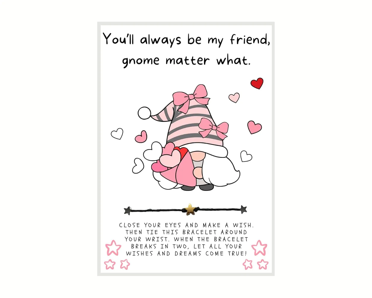 Friend Gnome Matter What, Galentines Day Gift, Galentine Wish Bracelet, Gal Pal Friend Wish Bracelet, Party Favor, Celebrate Friendship, Bestie Wish Bracelet, Make A Wish, Valentine's Day Gift