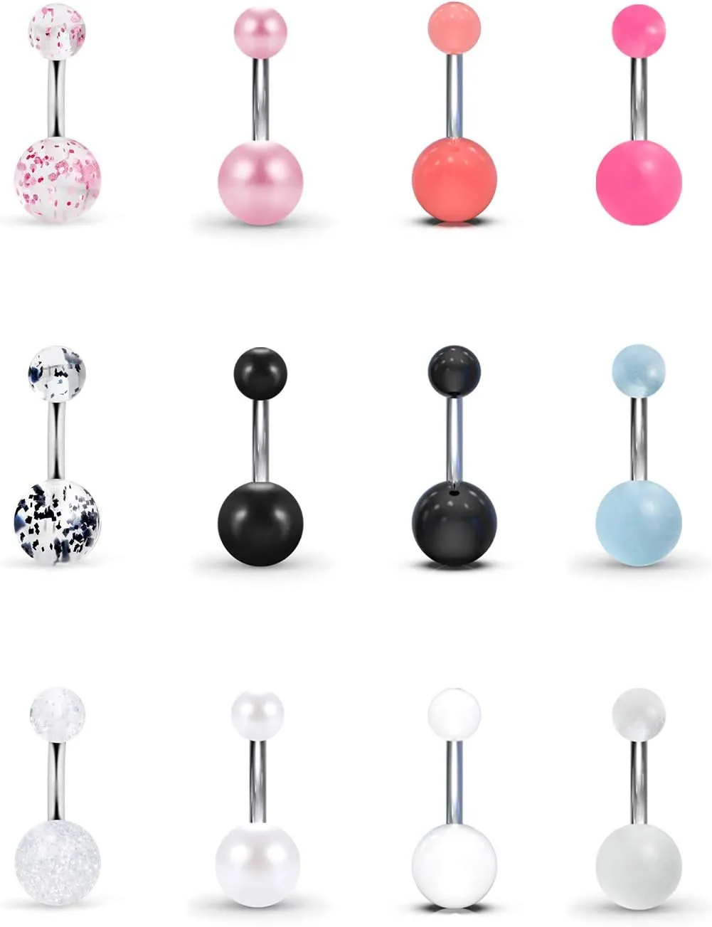 Ftovosyo 12PC Belly Button Rings Banana Barbells 14G Surgical Steel Bar Mix Color Body Piercing Jewelry for Women