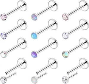 Ftovosyo 20G 18G 16G Threadless Push in Nose Rings Studs Surgical Steel Pushin Nose Stud 2mm 2.5mm 3mm Round Crystal Opal Labret Lip Medusa Piercing Jewelry Conch Helix Tragus Earring for Women Men