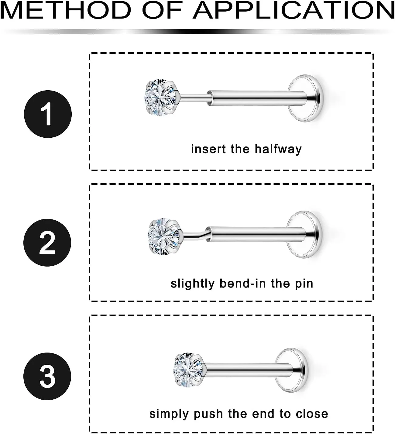 Ftovosyo 20G 18G 16G Threadless Push in Nose Rings Studs Surgical Steel Pushin Nose Stud 2mm 2.5mm 3mm Round Crystal Opal Labret Lip Medusa Piercing Jewelry Conch Helix Tragus Earring for Women Men