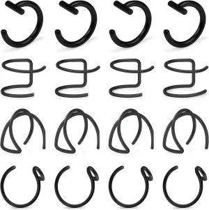 Ftovosyo Fake Lip Rings T Shaped Stainless Steel Gothic Clip on Non Piercing Nose Ring Double Cartilage Helix Earrings Ear Cuff for Women Men