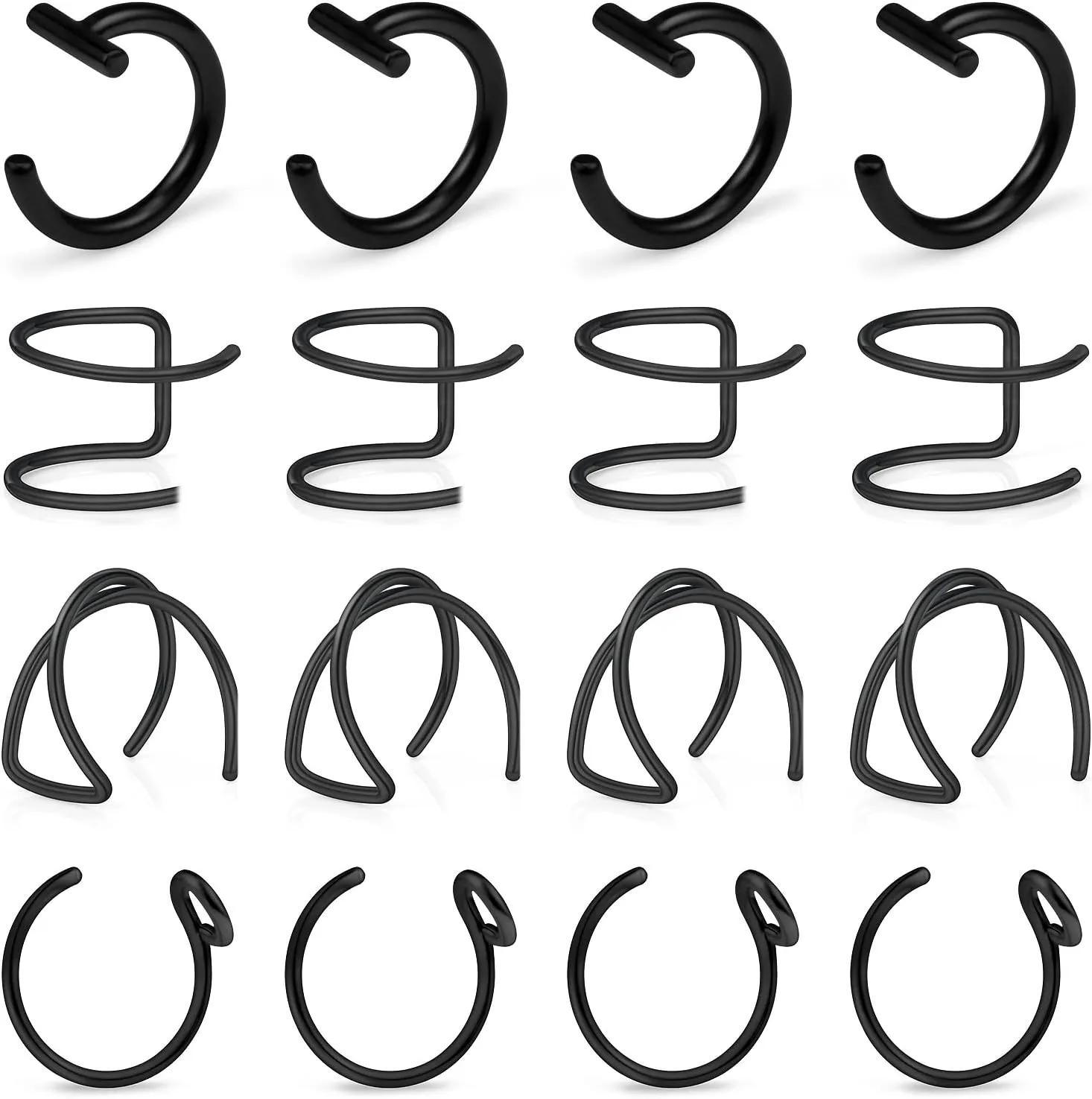 Ftovosyo Fake Lip Rings T Shaped Stainless Steel Gothic Clip on Non Piercing Nose Ring Double Cartilage Helix Earrings Ear Cuff for Women Men