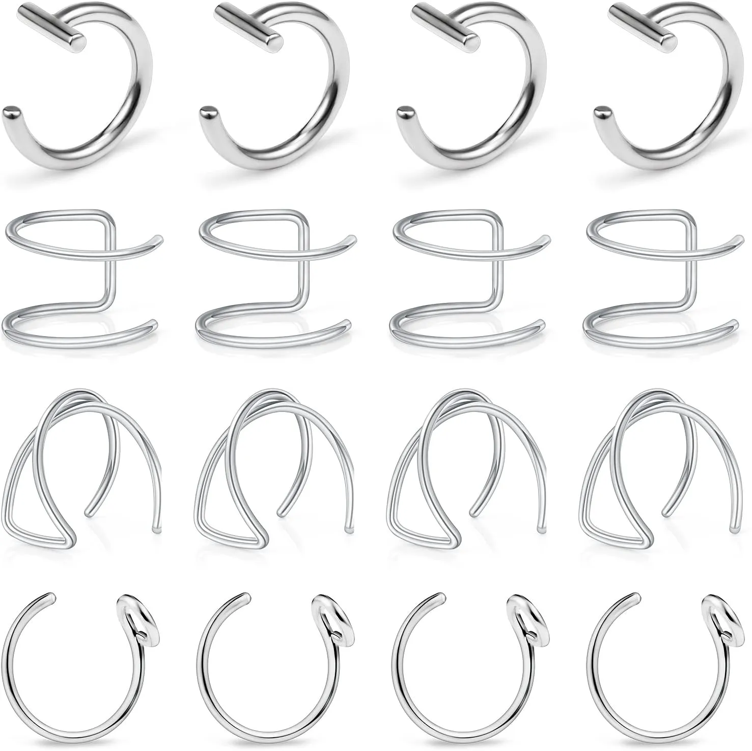 Ftovosyo Fake Lip Rings T Shaped Stainless Steel Gothic Clip on Non Piercing Nose Ring Double Cartilage Helix Earrings Ear Cuff for Women Men