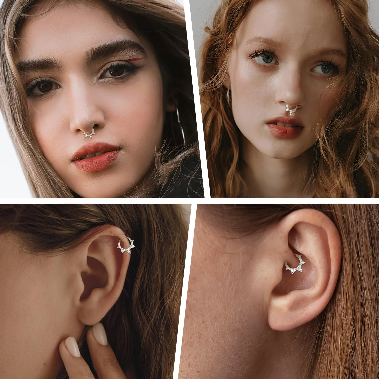FUNLMO Septum Ring Daith Tragus Helix Rook Piercing Jewelry Cartilage Earring 316L Surgical Steel Cube Zirconia Nose Ring for Women Men 16G