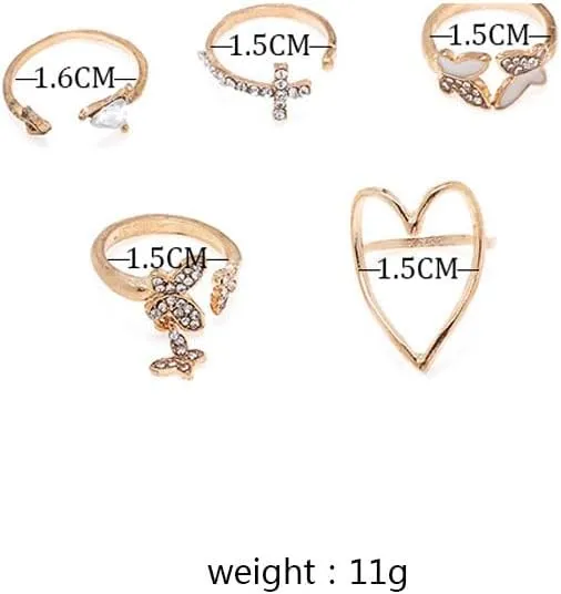 FUTIMELY Boho Crystal Rings for Women Gold Stacking Rings Set Vintage Knuckle Stackable Moon Star Butterfly Heart Flower Finger Rings Jewelry Gifts