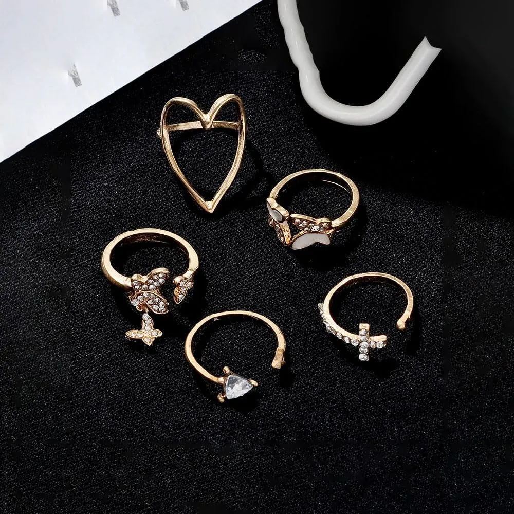 FUTIMELY Boho Crystal Rings for Women Gold Stacking Rings Set Vintage Knuckle Stackable Moon Star Butterfly Heart Flower Finger Rings Jewelry Gifts