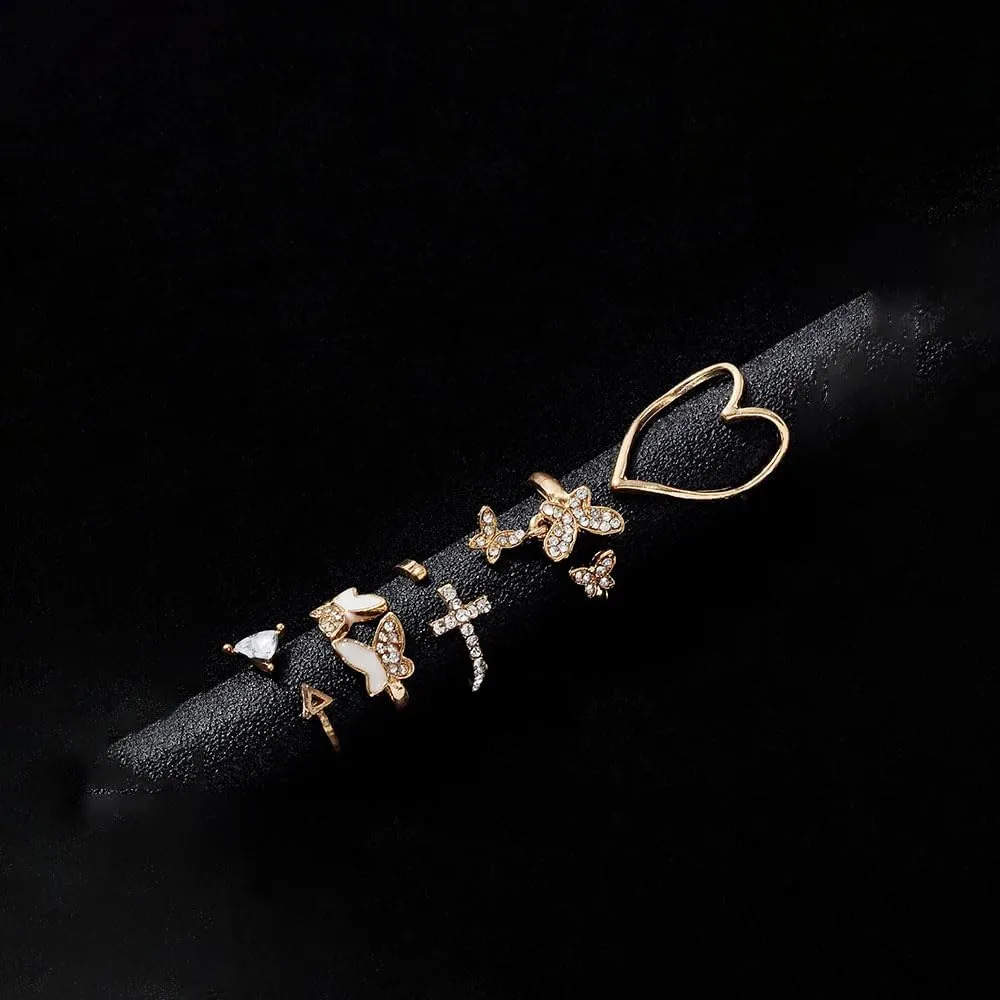 FUTIMELY Boho Crystal Rings for Women Gold Stacking Rings Set Vintage Knuckle Stackable Moon Star Butterfly Heart Flower Finger Rings Jewelry Gifts