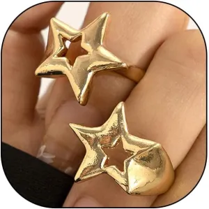 FUTIMELY Gold Chunky Star Ring Set for Women Men,Punk Retro Adjustable Pentagram Ring Pack,Geometric Hollow Star Stackable Open Knuckle Ring Jewelry Gift