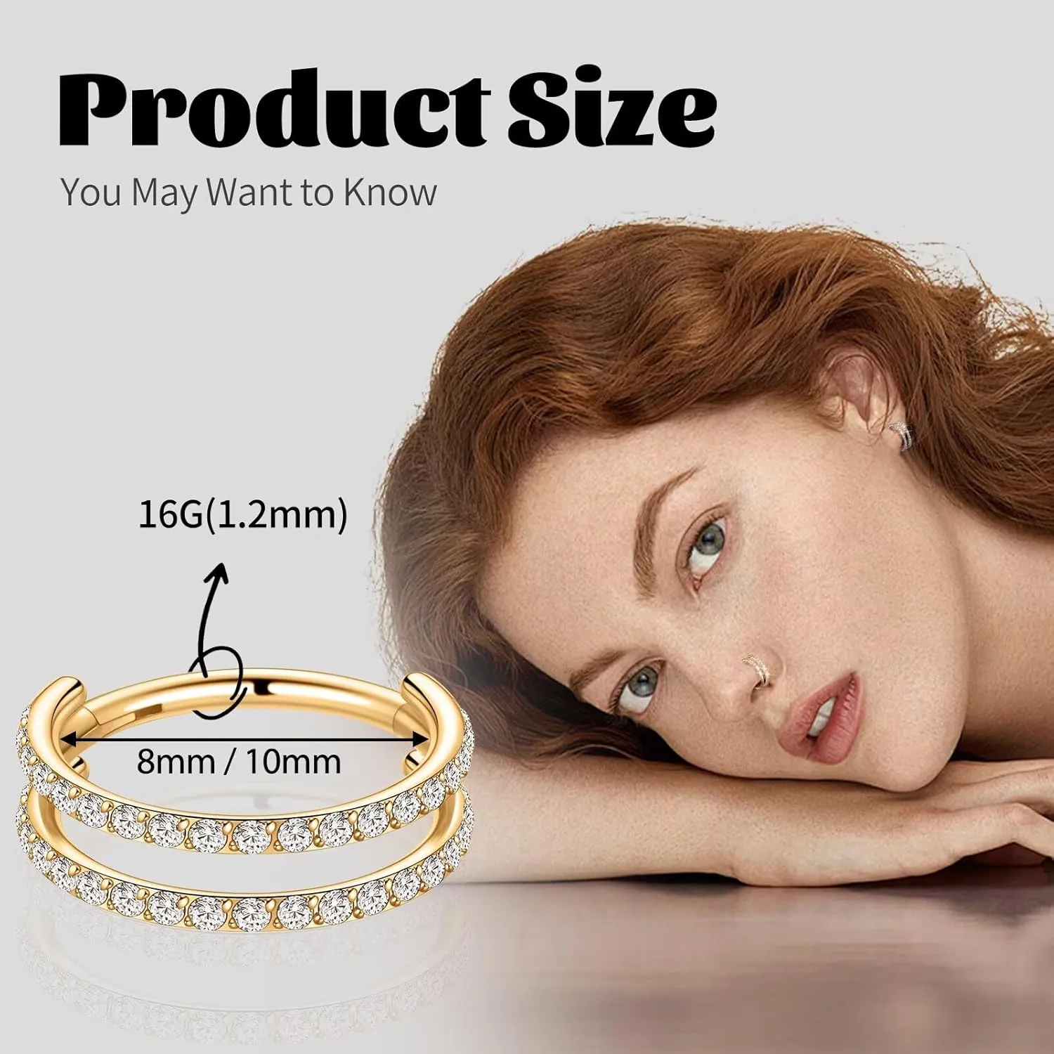 G23 Titanium Conch Piercing Jewelry Hoop: 16G 8mm/10mm/12mm Diamond Cartilage Earring Helix Double Piercing Hoop Septum Rings Hypoallergenic Nose Rings Hinged Segment Clicker Lip Rings Rook Daith Tragus Earrings