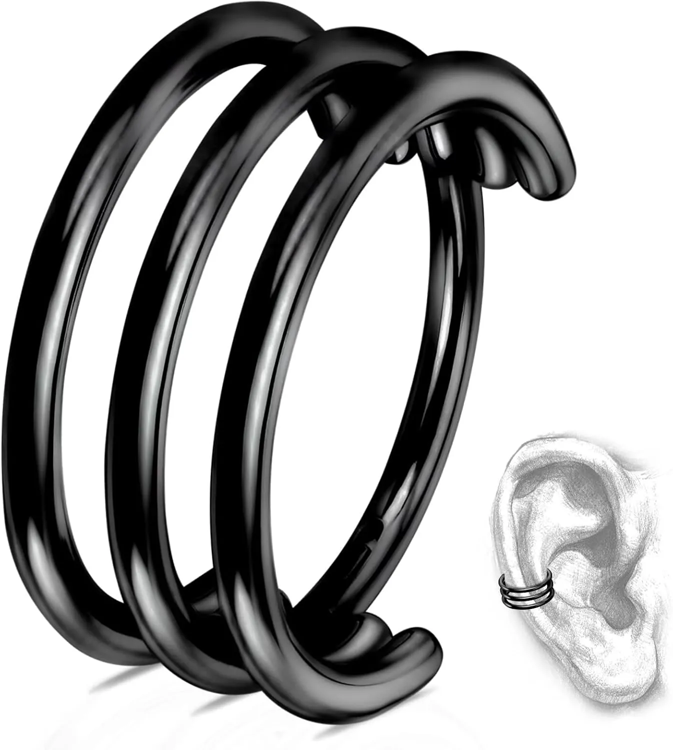 G23 Titanium Conch Piercing Jewelry Hoop: 16G 8mm/10mm/12mm Diamond Cartilage Earring Helix Double Piercing Hoop Septum Rings Hypoallergenic Nose Rings Hinged Segment Clicker Lip Rings Rook Daith Tragus Earrings