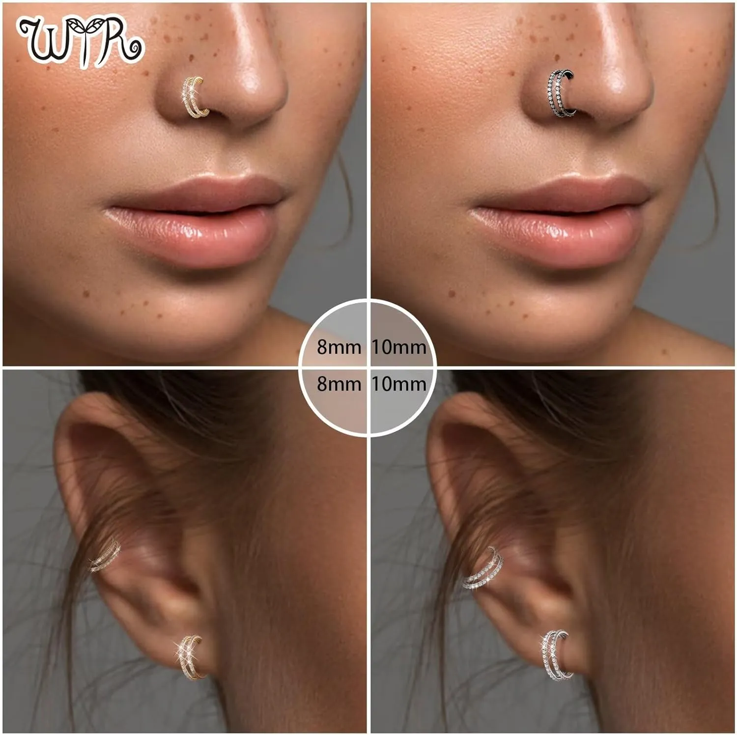 G23 Titanium Conch Piercing Jewelry Hoop: 16G 8mm/10mm/12mm Diamond Cartilage Earring Helix Double Piercing Hoop Septum Rings Hypoallergenic Nose Rings Hinged Segment Clicker Lip Rings Rook Daith Tragus Earrings